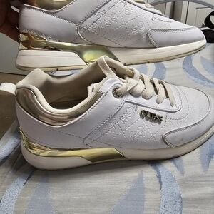 GUESS White and Gold Women's Sneakers